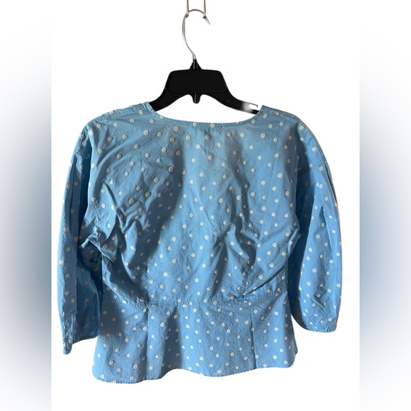 Madewell Blue Polka Dot Button Front Top Peplum Cotton Size 6 NWT Coquette - Picture 3 of 7